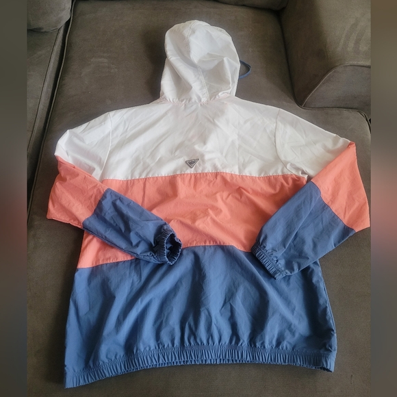 Columbia Sportswear Women's Harborside Windbreaker Hoodie - XL (Pink/White/Blue) - Picture 4 of 5